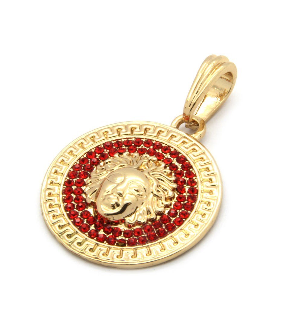 Firewings Gold Plated Mens Medallion Pattern Medusa Greek Cuban Curb Chain Pendant Necklace