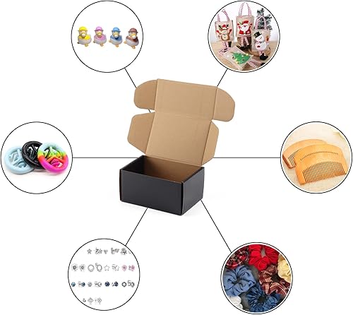 Miniatura 5 de Hoikwo Paquete de 25 cajas de envío de 6 x 4 x 3 para pequeñas empresas, cajas de cartón de embalaje negras, caja de embalaje de correo móvil
