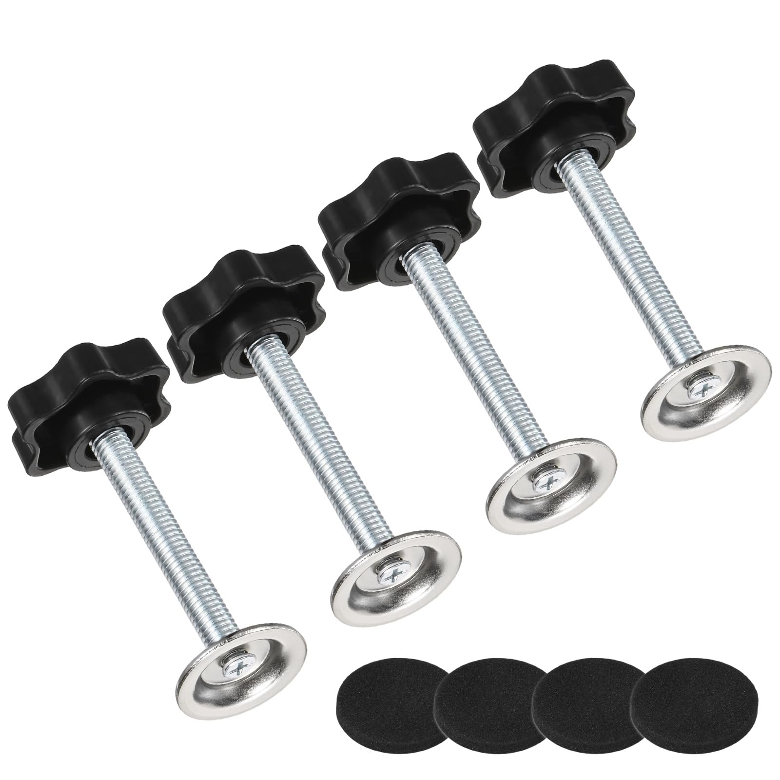 M METERXITY 4-Pack Star Handle Hand Screws, M8x55mm Carbon Steel Thread Star Clamping Knobs with Screws, Pressure Plate and Rubber Pad for Woodworking/Mechanical Equipment [Black]