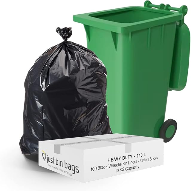 100x 240L Black Wheelie Bin Liners - Refuse Sacks | HEAVY DUTY | 10kg Capacity- 140 Gauge, 35 Micron Waste Recycling Rubbish Dustbin Bags | Domestic & Commercial Use