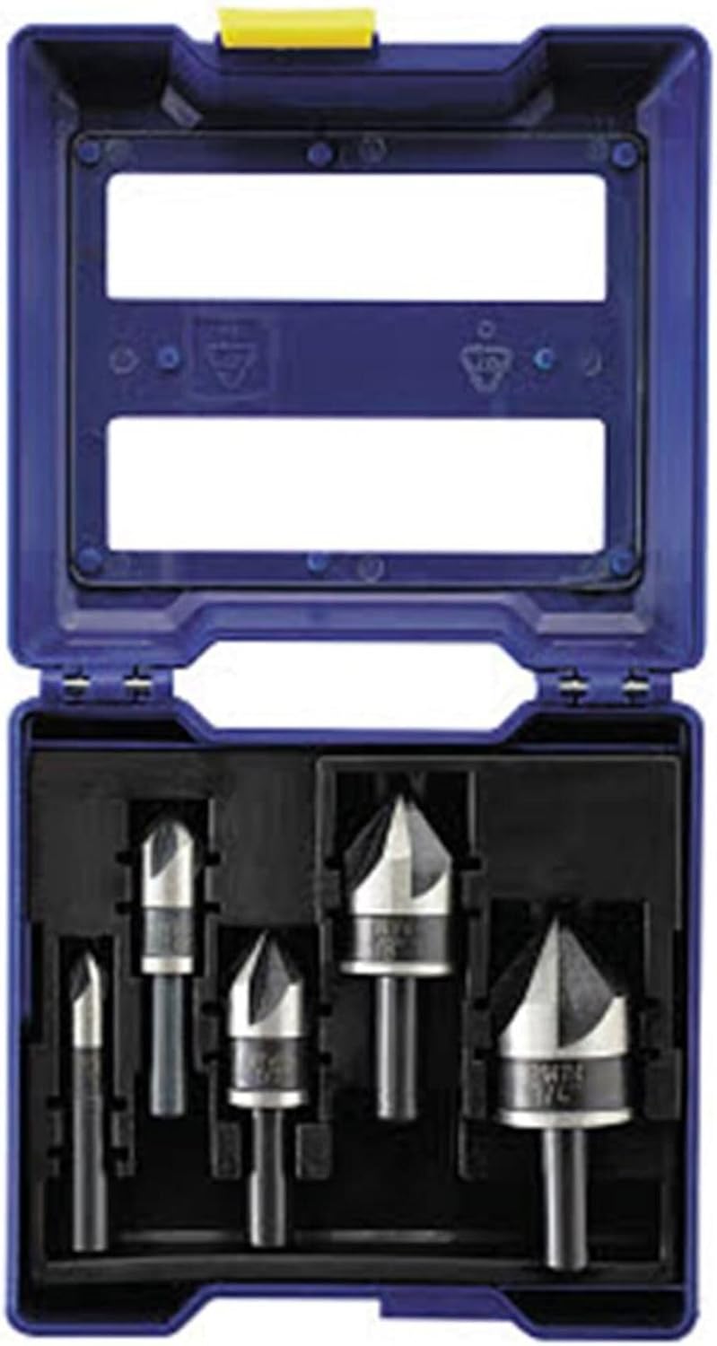 IRWIN 5-Piece Countersink Drill Bit Set for Metal, Wood & Plastic - 82° High-Speed Steel, Corrosion-Resistant, 1/4"-3/4" Sizes