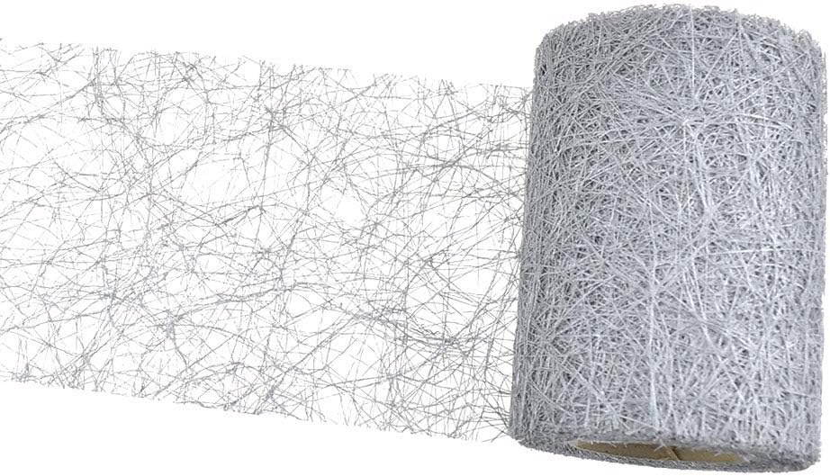 Homeford Rustic Faux Sisal Web Ribbon, 4-Inch, 10-Yard (Metallic Silver)