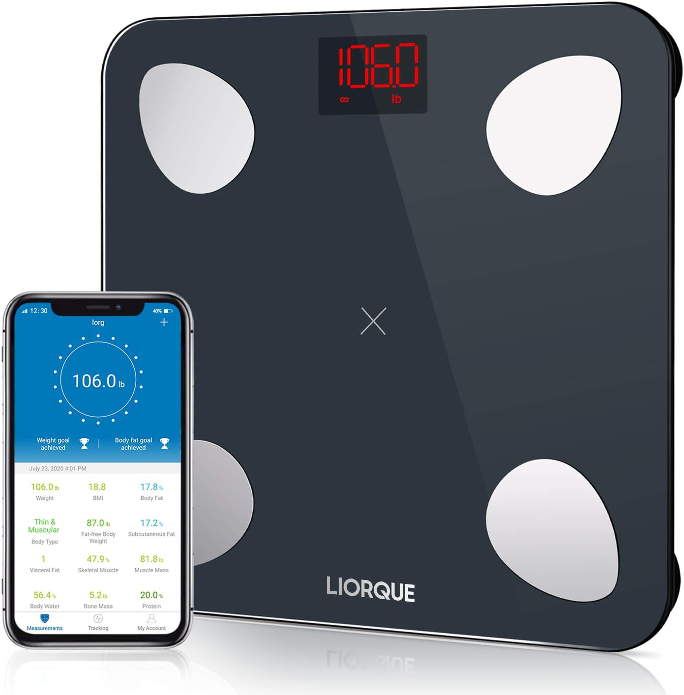Bluetooth Body Fat Scales, LIORQUE Smart Digital Bathroom Weighing Scales with Smart APP, Body Composition Analyzer Monitors for Body Weight Body Fat, BMI, Fit Tracker Scales for Fitness