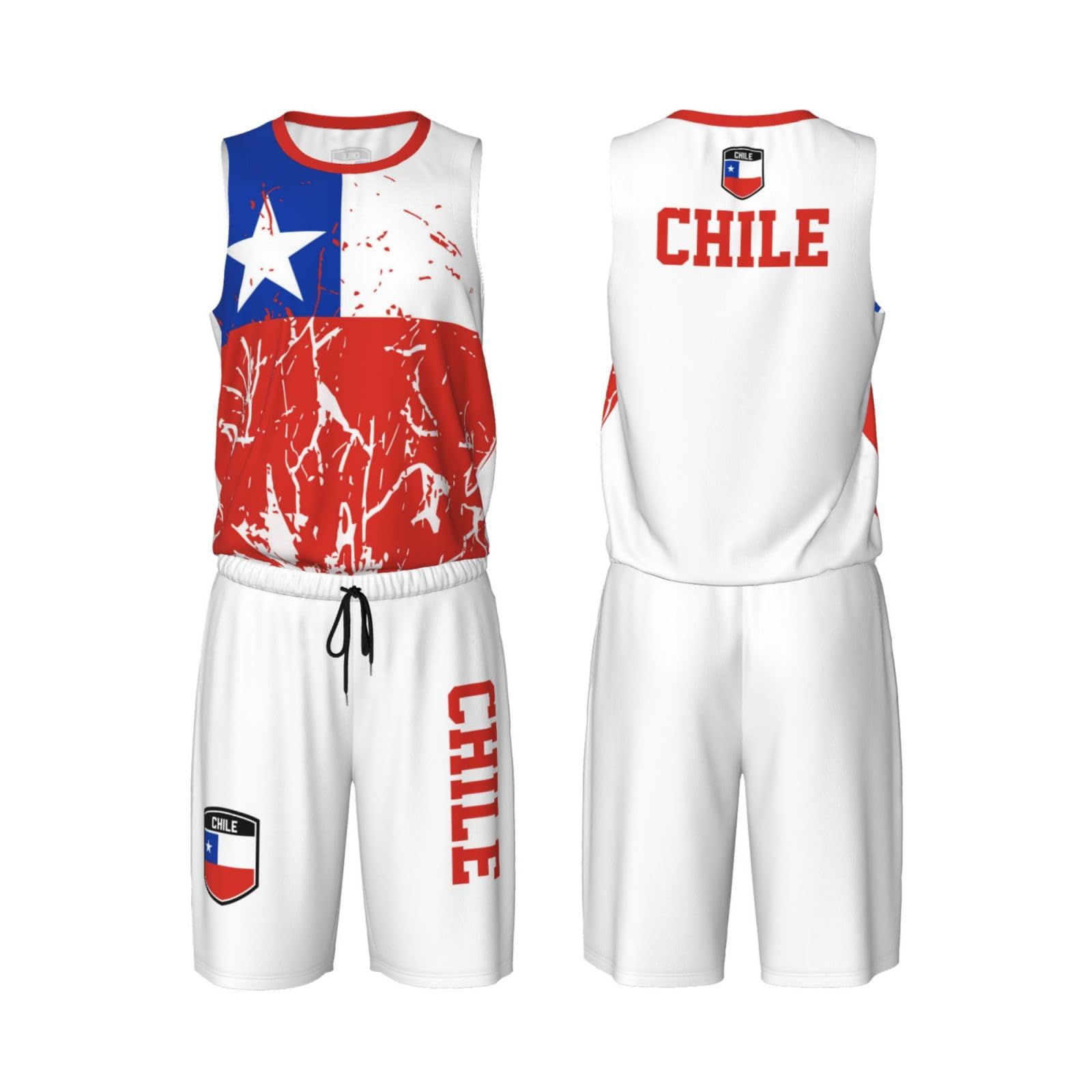 Chile Flag Grain (3) Basketball Jersey Uniform Suit for Men Adults Training Athletic Set