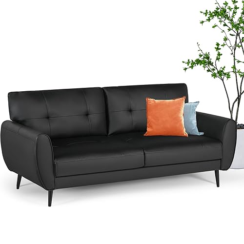 VAMEPOLE 60" Loveseat Sofa for Living Room, Mid Century Mini Black Couch, Tufted Leather Love Seat Furniture, Comfy Office 2 Seat, Small Couches for Small Spaces, Bedroom, Apartment