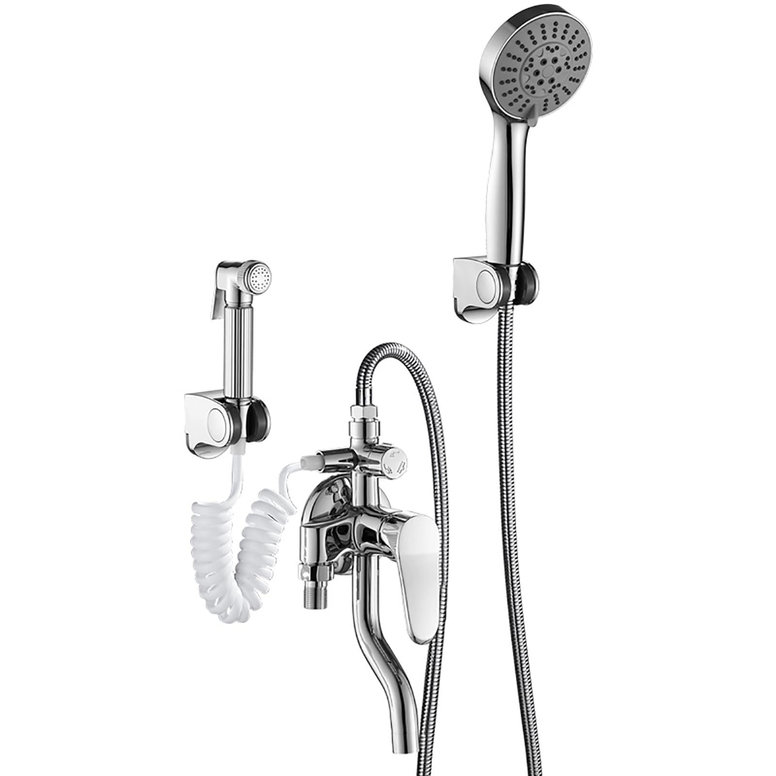 Robinet de baignoire avec douchette 3 fonctions et jet bidet chromé mural