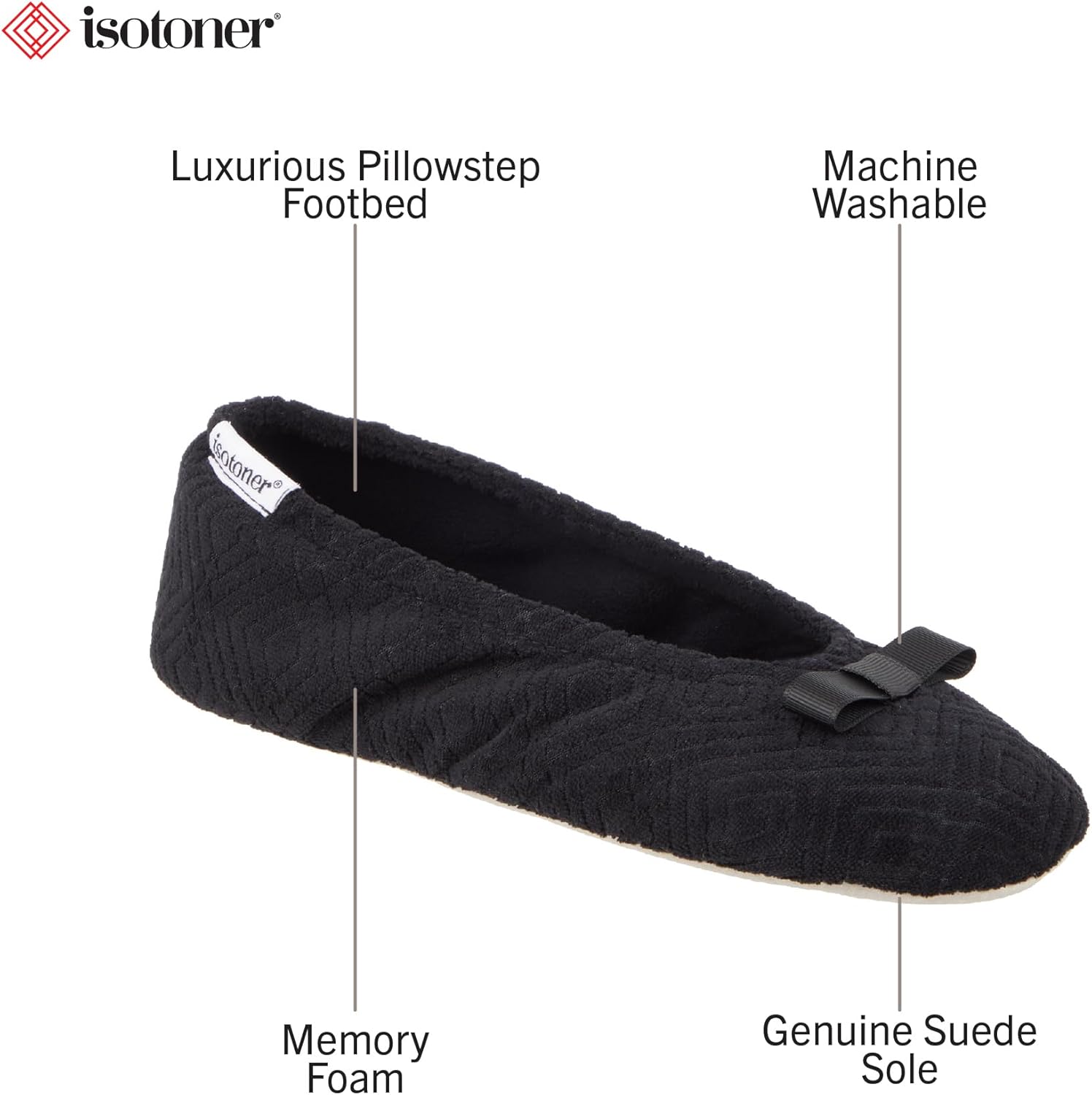 isotoner Women's Diamond Microterry Ballerina Slippers - Image 2