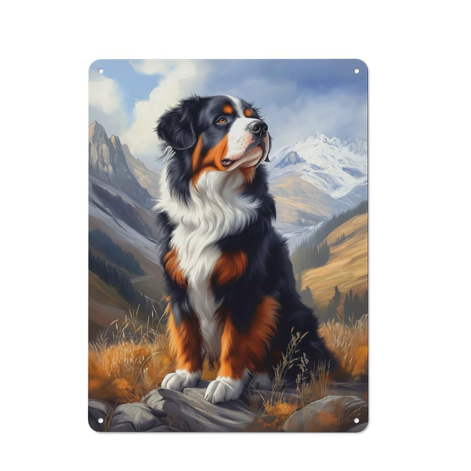 Junmoney Style-18 Bernese Mountain Dog In Mountains Rustic Metal Sign 40X30cm For Garden Room Or Summerhouse, For Themed Interiors In Garden Rooms And Summerhouses