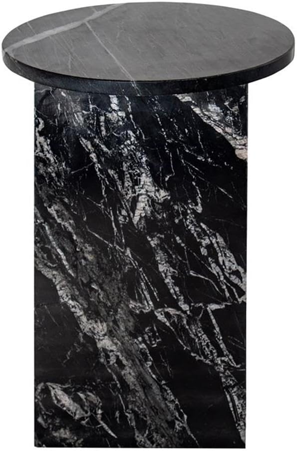 Pemberly Row Contemporary Round Solid Marble Accent Table, 14 in Diameter, Black Finish, Sculptural Design, Versatile End Table or Nightstand, 20 in Height, No Assembly Required