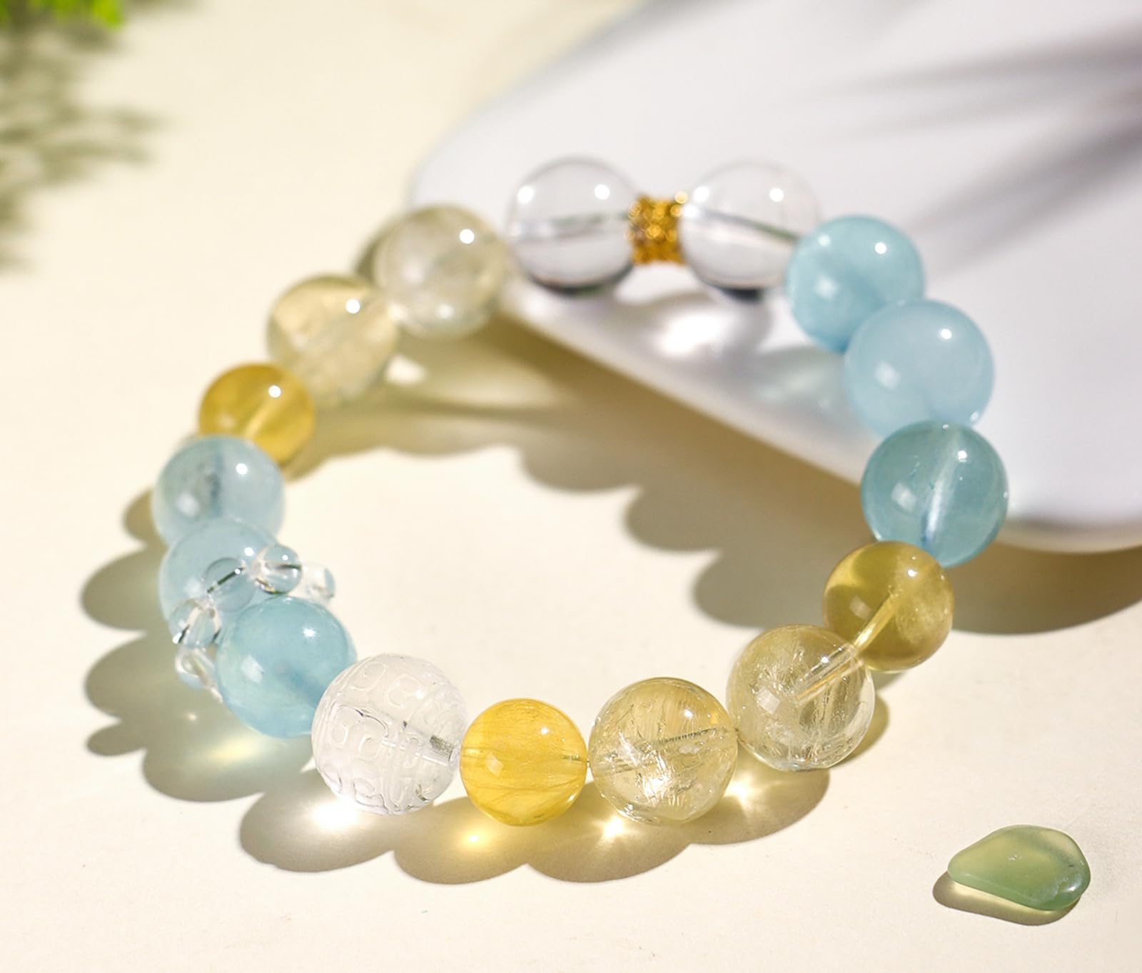 Pulsera de Cristal Natural Estilo Chino Flor de Resina Amarilla Zafiro Azul Cuentas de Cuarzo Blanco Hechas a Mano joyería de Regalo para Mujer,B