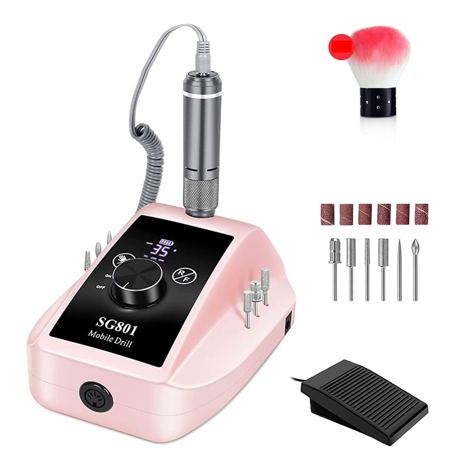 Lima elettrica per unghie Fresa for unghie professionale, lima for unghie elettrica da 35000 giri/min con punte e pedale, lima E senza fili ricaricabile for manicure Lima precisa(Pink)