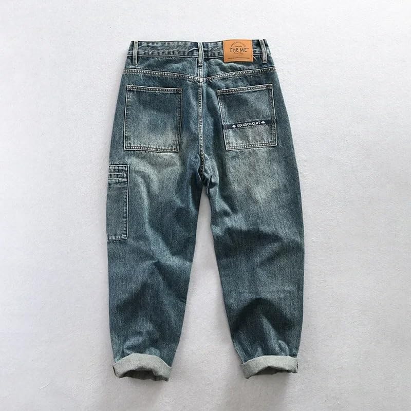 Spring Autumn Cotton Retro Washed Jeans Pants Men Casual Loose Straight Mens Trousers3