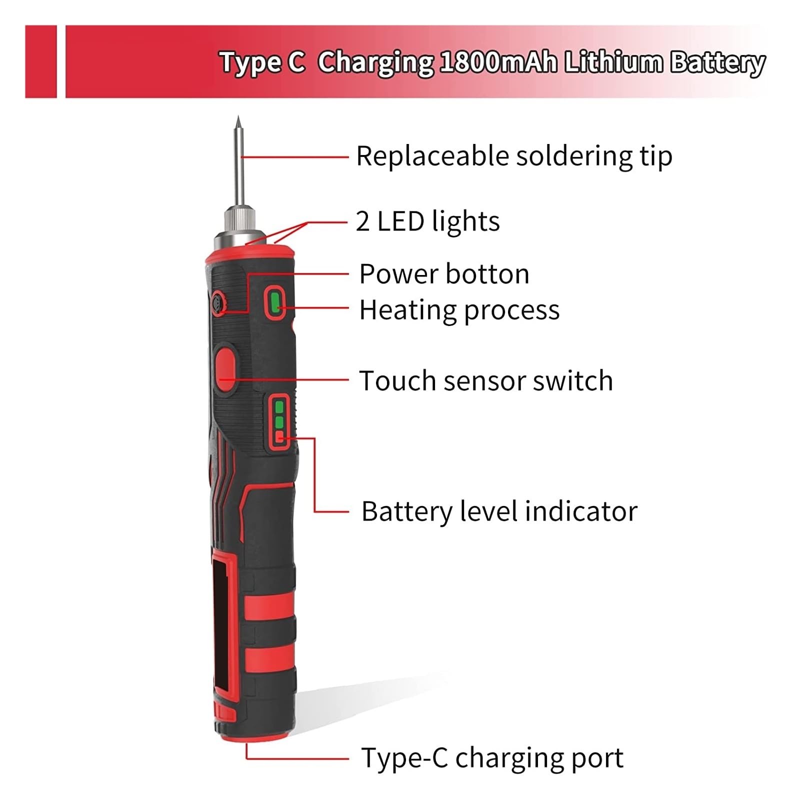 Kit de Soldador Soldador Inalámbrico, Herramienta De Soldadura Recargable De 1800mAh, Herramienta De Soldadura Portátil Profesional, Kit De Soldadura Electrónica(8W)