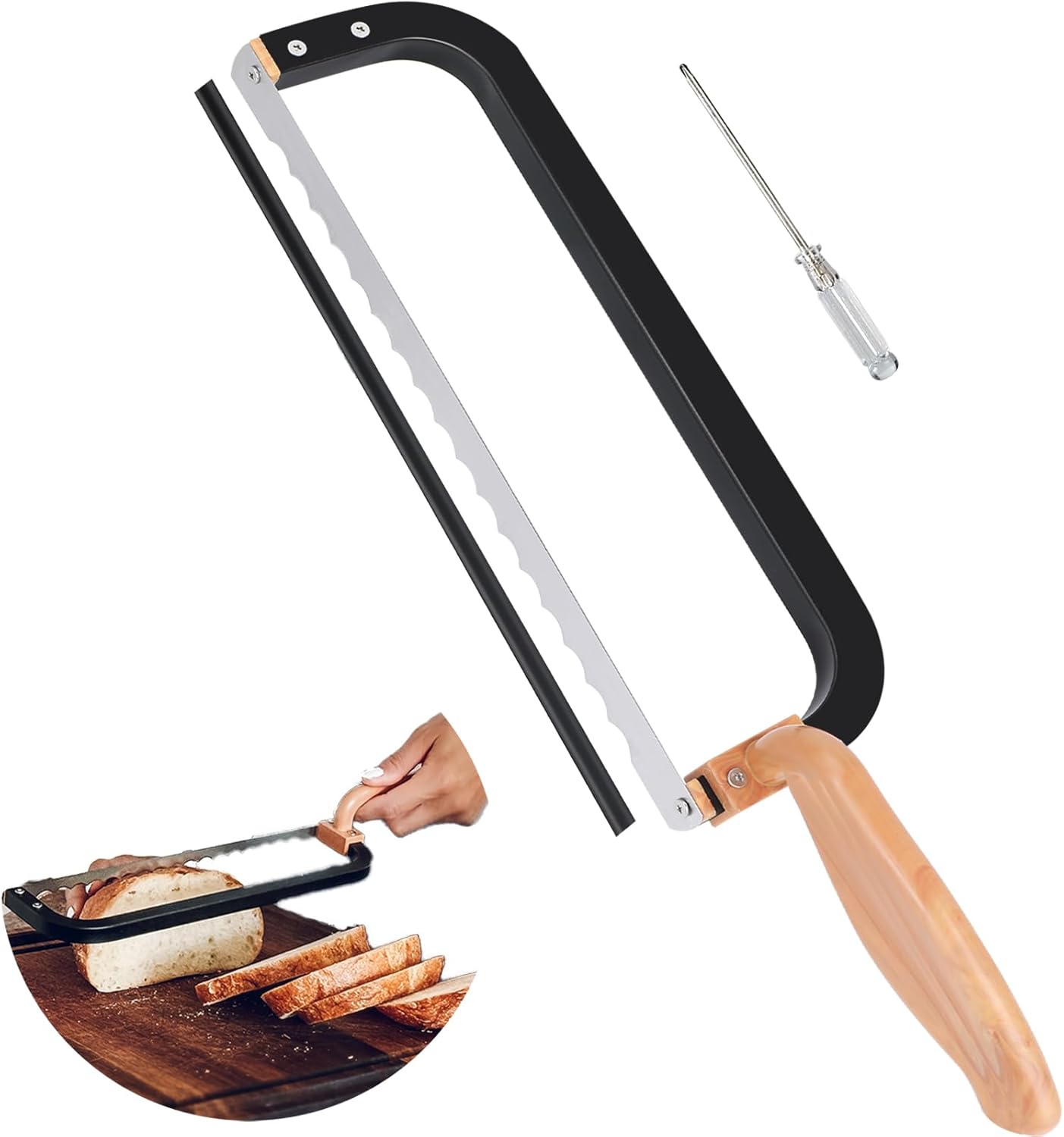 Bread Knife for Homemade Bread Bow Knife 16, Bread Saw Sourdough Slicer Aluminum Alloy Sourdough Cutter Suit for Left & Right Handed People to Cut Baguettes Vegetables Fruits 1Count