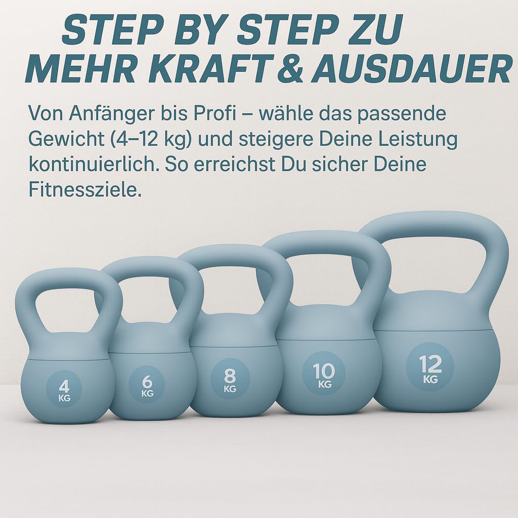 Gymtek Kettlebell 4-12 kg, Pilates Poids Musculation Femme, Soft Kettlebell Fitness pour Workout, Haltere Musculation avec poignée, Kettlebells Souple Ideal Fitness materiel pour Sport Maison