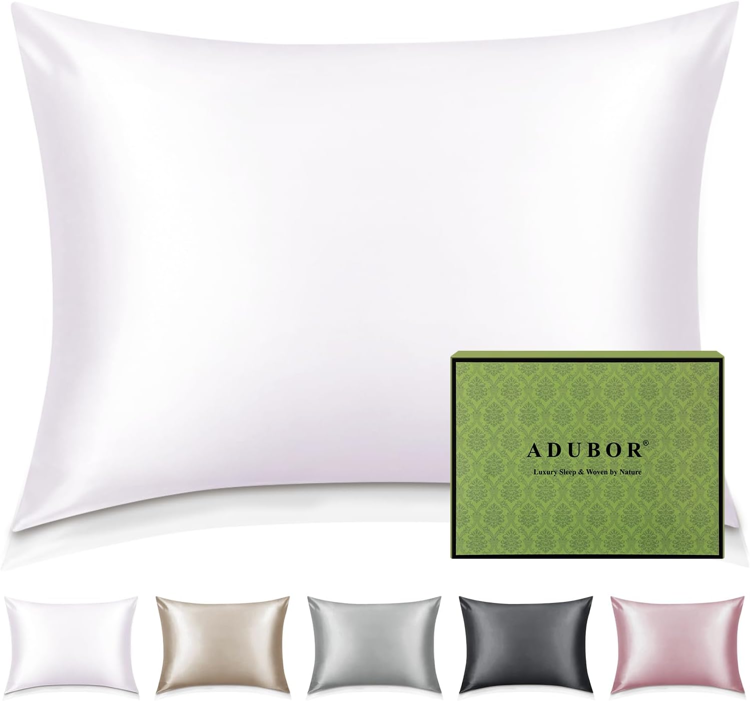 100% Silk Pillowcase - Mulberry Silk Pillow Cases, 22 Momme 6A Grade Fibers, Silk Pillow Case for Hair and Skin Health, with Hidden Zipper (Standard 20''×26'', White, 1PC)