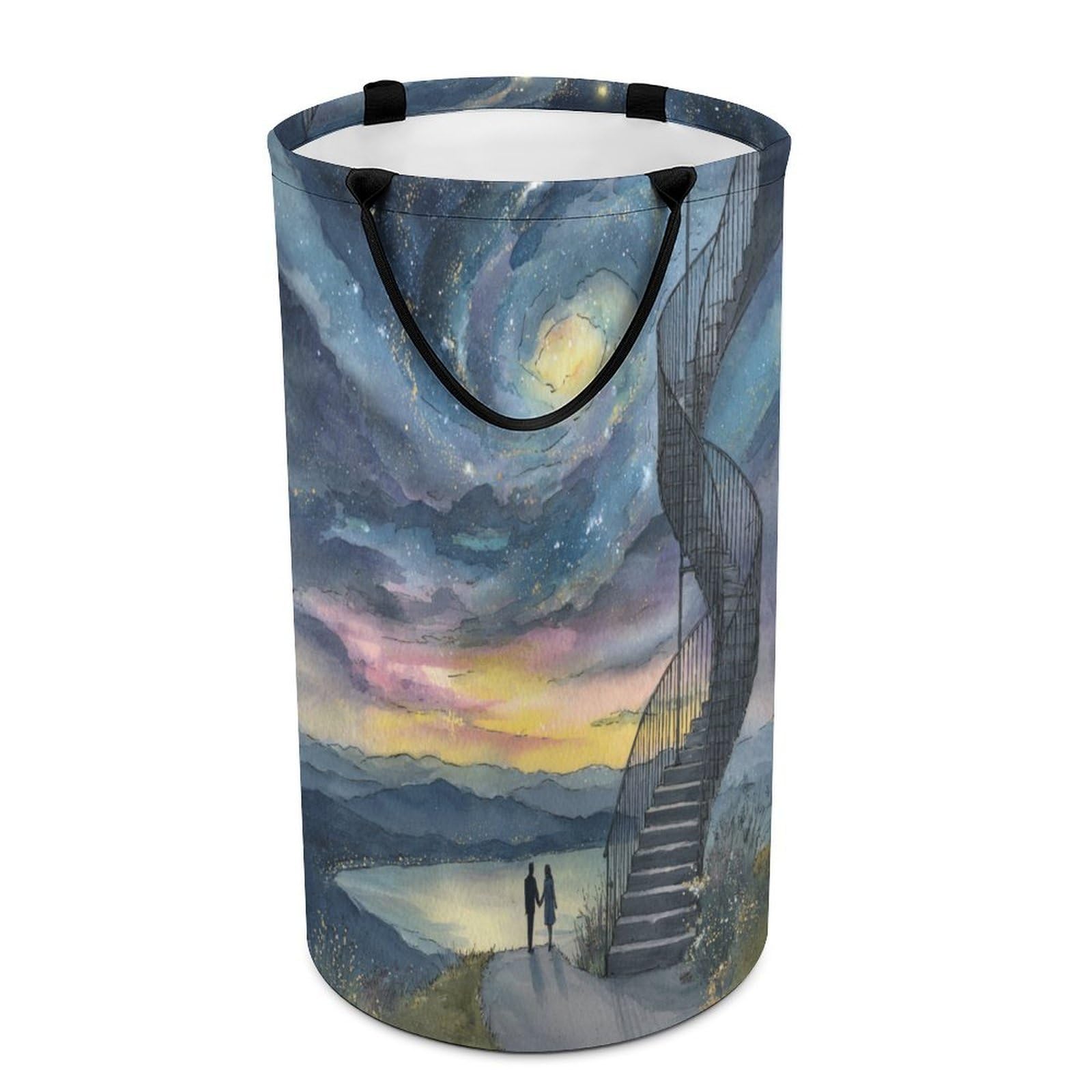 LUYYSKY Rustic Romantic Starry Night Versatile Storage Laundry Basket, Funny Watercolor Galaxy Sky Nebula Romantic Couple Large Capacity Bathroom Hamper With Handle