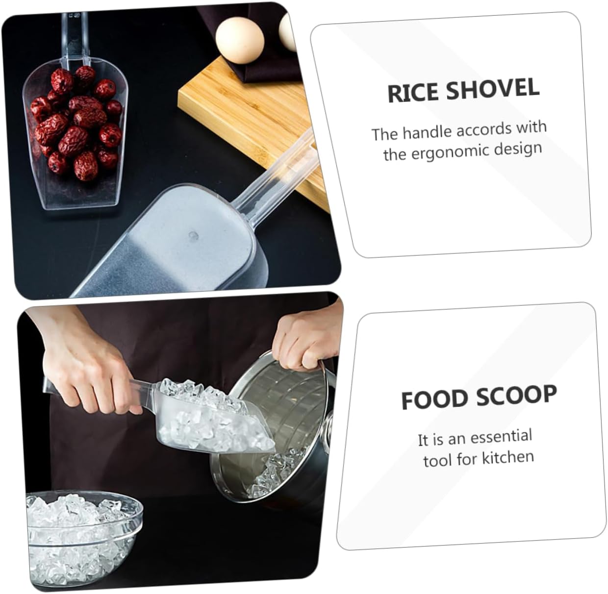 COLLBATH 6pcs Plastic Ice Cube Scoop Multi-functional Food Scoop for Kitchen Parties Events Ergonomic Handle Comfortable Grip Ice Candy Pet Food and More