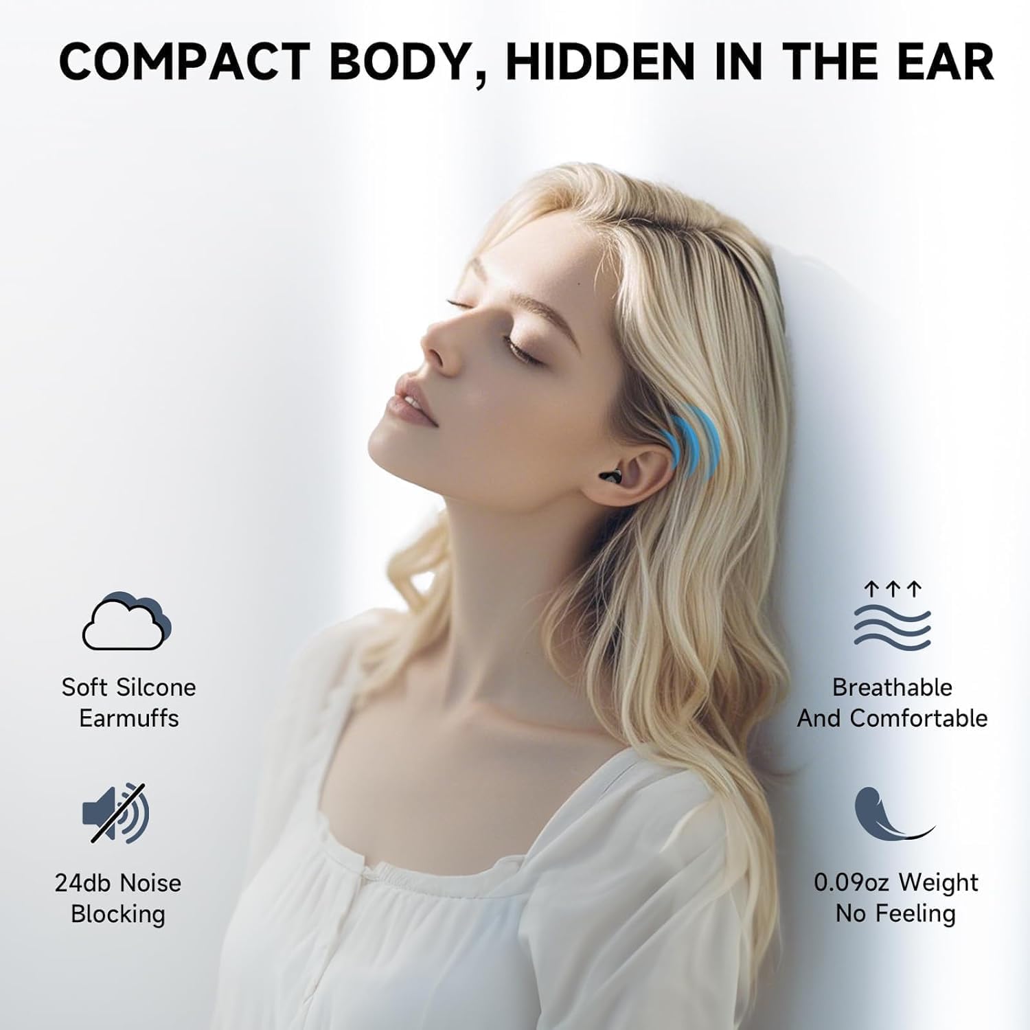 Invisible Sleep Earbuds, Smallest Sleep Headphones for Side Sleepers Low Profile Micro Tiny Discreet Hidden Earbuds for Work, Wireless Mini for Small Ear Canals, Deep Light Beign