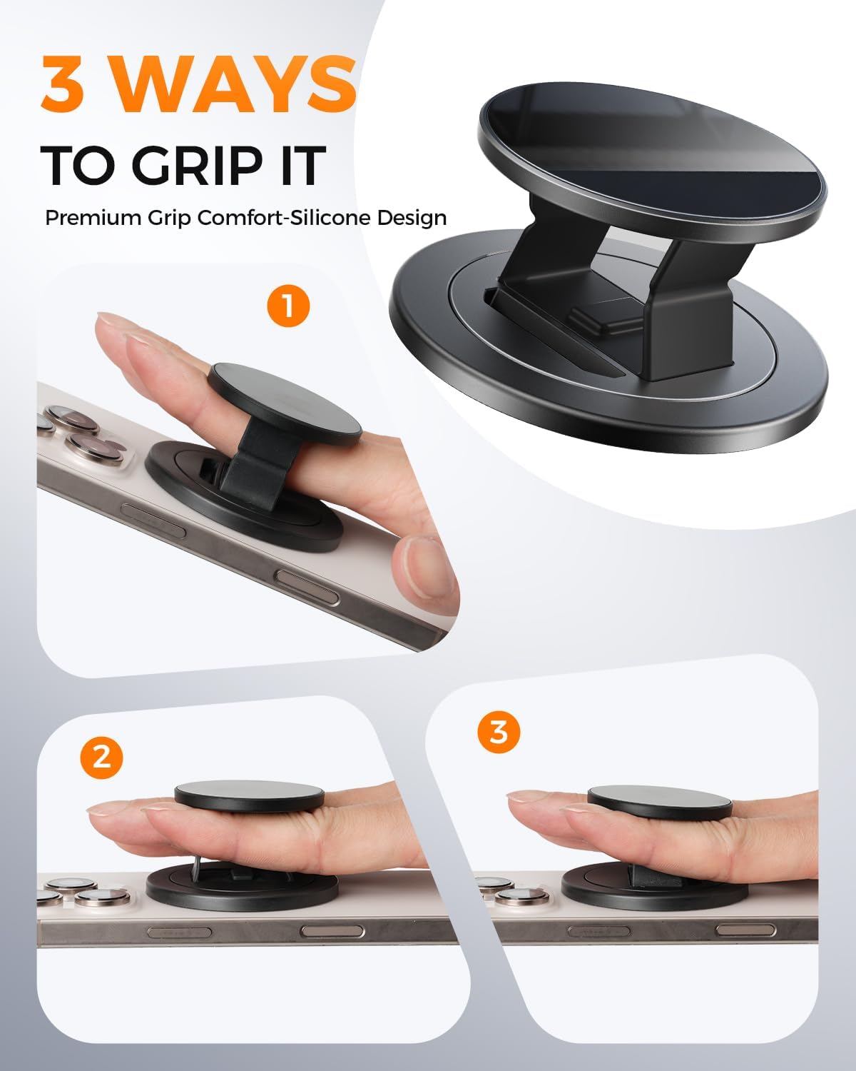【Upgraded】 Magnetic Phone Grip for MagSafe, Magnetic Ring Holder with Soft Silicone Finger Loop, Rotating Top, Secure Hold for iPhone 17 Air 16 Pro Max Plus 15/14/13/12 - Image 3