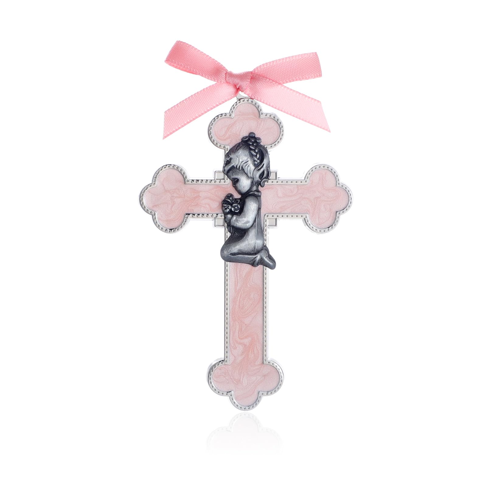 KOMI Pink Baby Wall Cross Baptism Gifts for Girls Praying Boy Cross Wall Hanging Decor Religious Catholic Baptism First Holy Communion Gifts