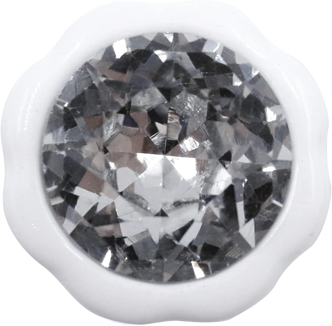 JETLAND Cabinet Drawer Crystal Knobs, 6-Pack, White with Clear Glass, 1-3/8" Diameter, Shining Daisy, Cabinet Handles for Dresser Nightstand Furniture, PW6738WW035