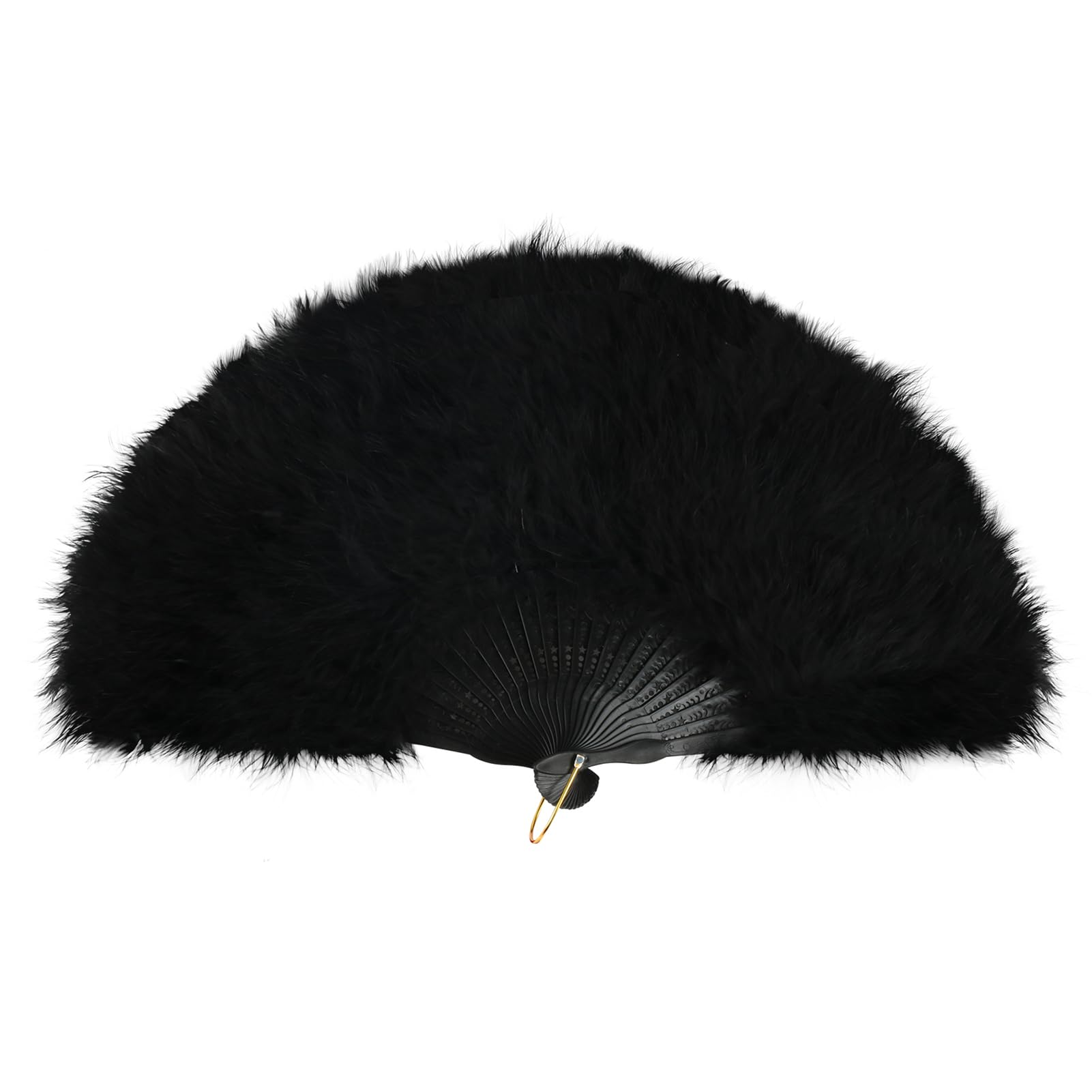 FYYTARO Feather Hand Fan, 1920s Vintage Style Marabou Feather Fan, Folding Handheld Feather Fan for Costume Show Dress Dance Party Wedding Photoshoot - Black