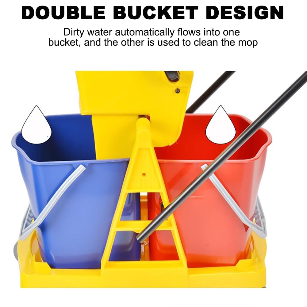 Secchio Commerciale per mop, strizzatore per la Pulizia del Secchio Doppio, Secchio Mobile per mop, con Dispositivo di strizzatura, Adatto per la Scuola (34l)