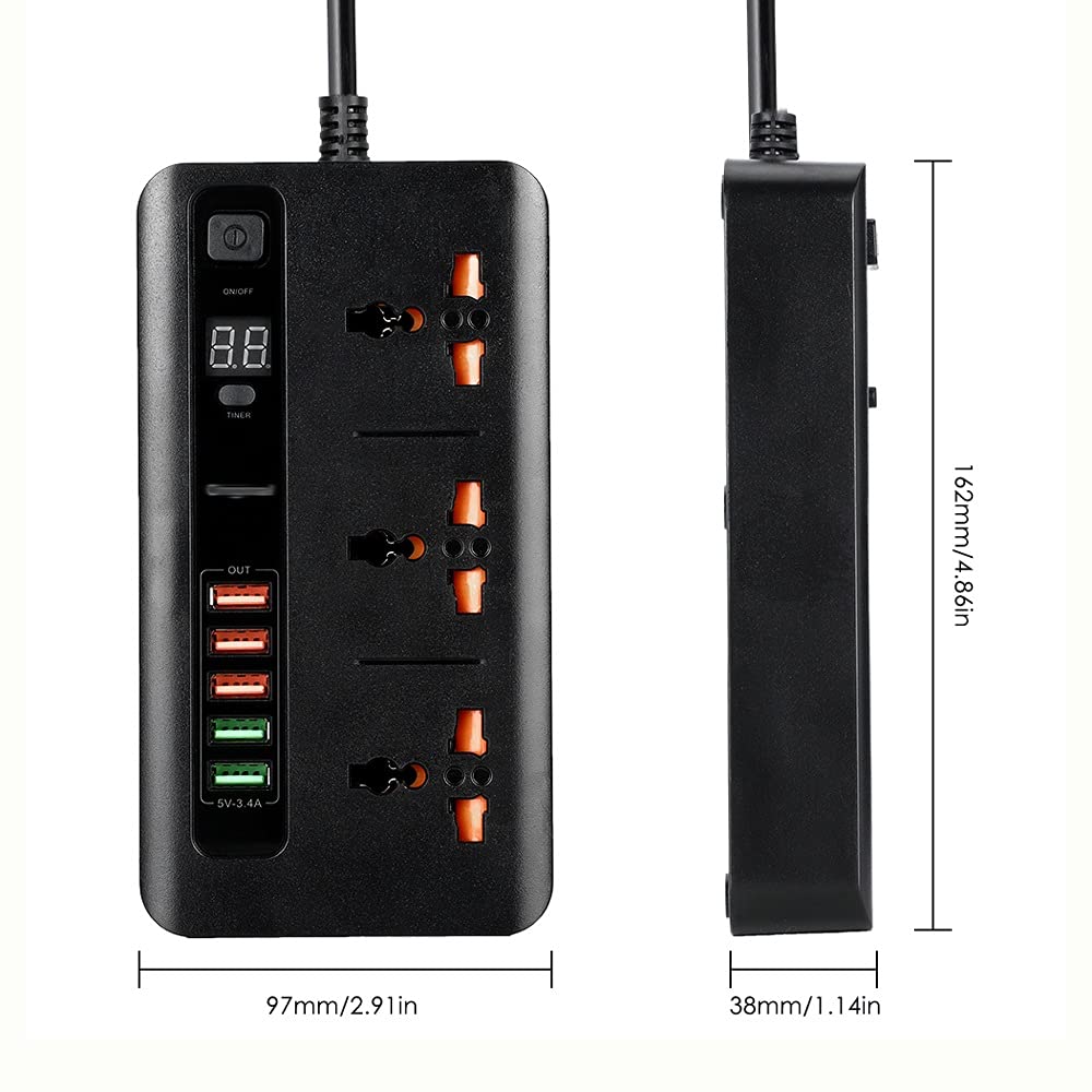 UK EU Plugs Home Extension Power Outlet with Switch Smart Timing 5V 3 4A 5 Port Charger 3 — view 2