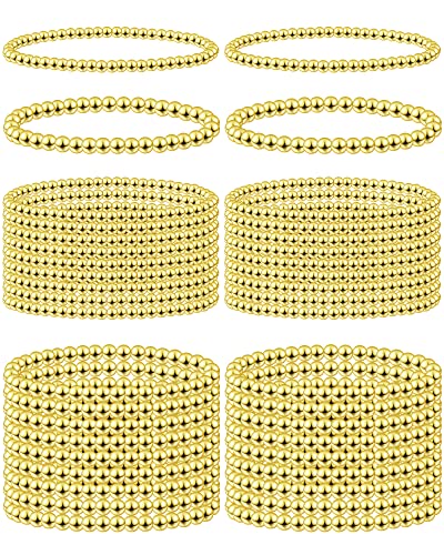 Taiyin 40 Pcs Gold Beaded Bracelet for Women Sets Gold Elastic Ball Bracelet for Women Beaded Stretch for Friendship Jewelry Gifts, 4 mm and 6 mm