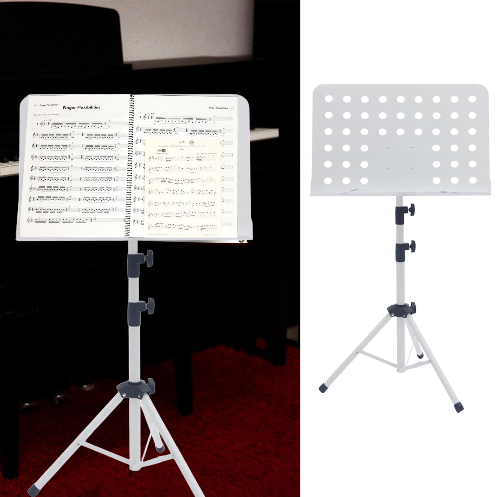 predolo Atril para Partituras Plegable Y Regulable en Altura para Guitarra, Ukelele, Violín, Profesional, Blanco