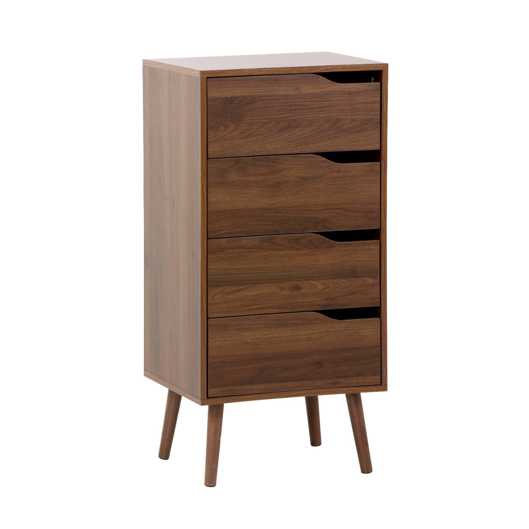 sweeek - Commode chiffonnier décor Bois Noyer 4 tiroirs - 48 x 39.6 x 96 cm - Nepal