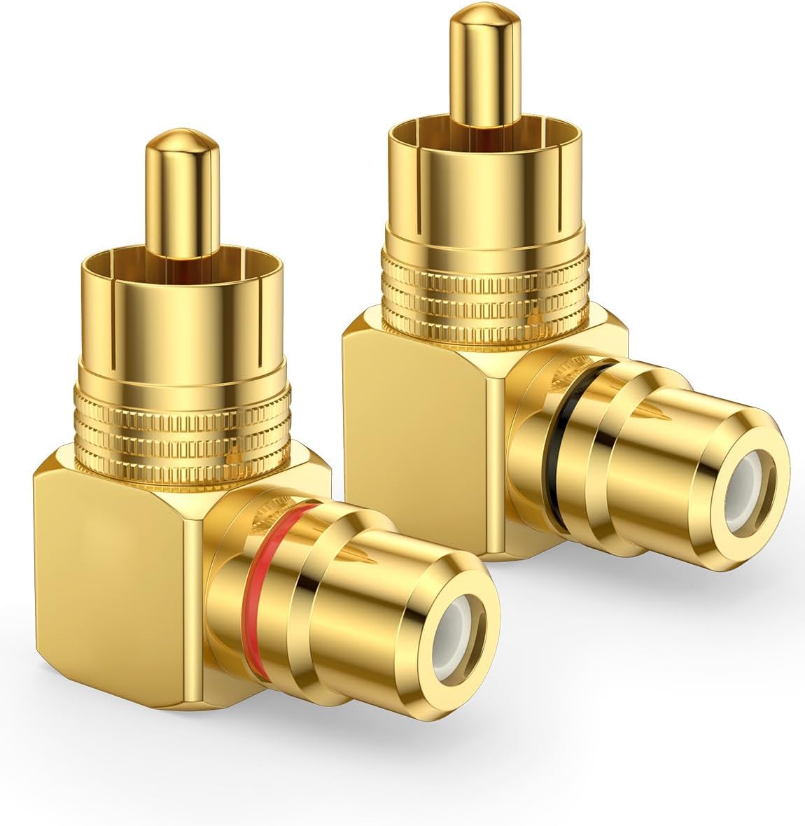 Adaptador RCA 90° Dorado Macho a Hembra 2 Pack
