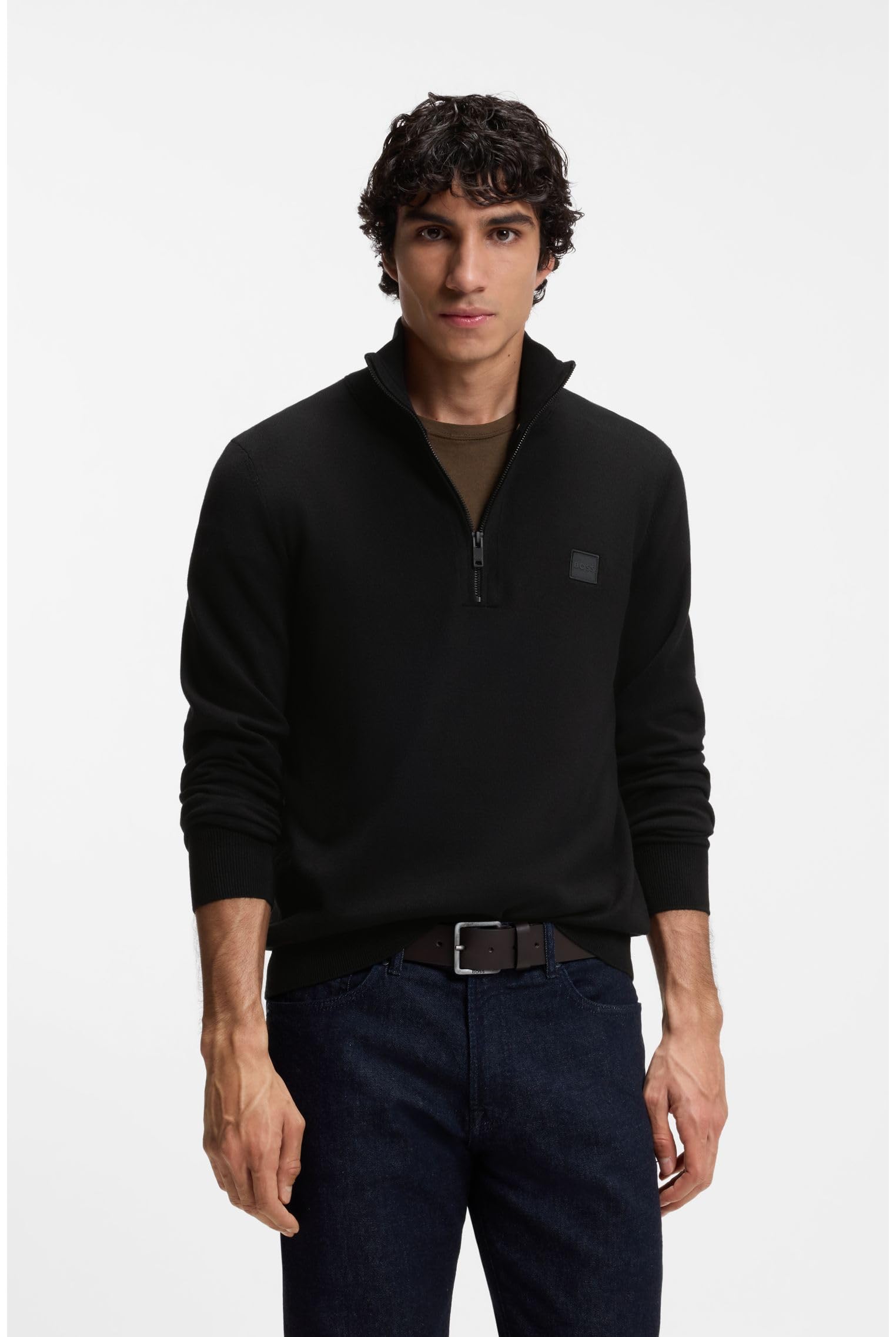 BOSS Herren Kanobix S Pullover aus Baumwolle und Kaschmir mit Troyerkragen