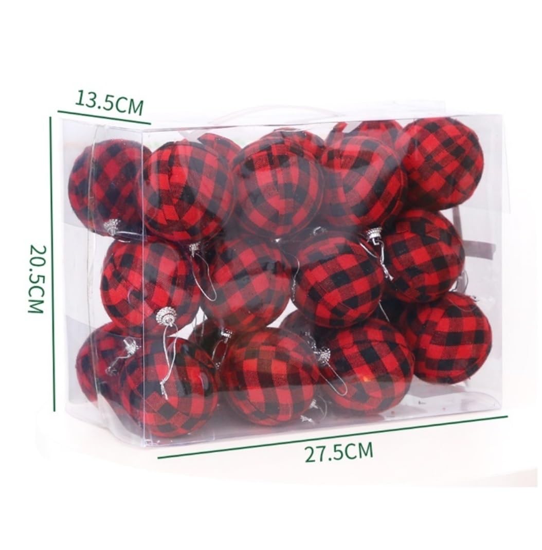 Palline di Natale 24 Ornamenti Natalizi con Palline da Appendere, Set di Natale Scozzesi, All'albero, per La Decorazione della Festa Decorazioni(Black+Red)