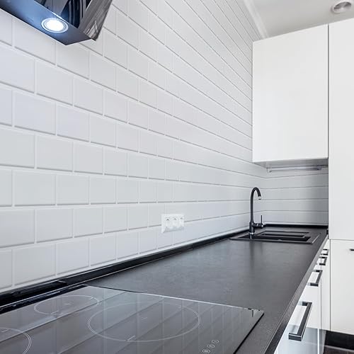 Miniatura 7 de Art3dwallpanels Protector contra salpicaduras blanco brillante, vinilo moderno, autoadhesivo, rayas, acabado brillante, uso en cocina y baño, 12 x