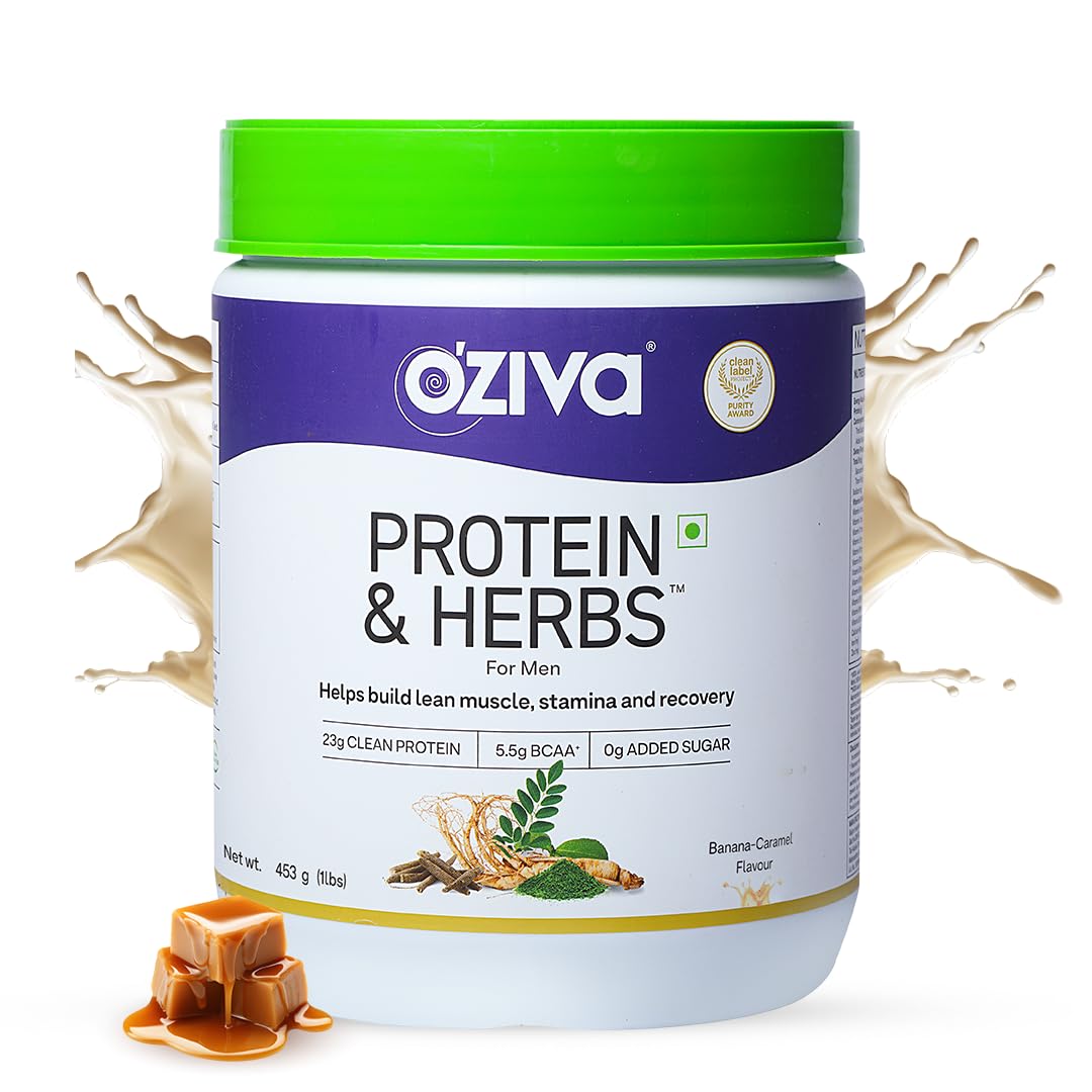 OZiva Protein & Herbs for Men for Muscle Building, Recovery and Stamina | Protein Powder for Men with 23g Whey Protein Isolate, 5.5 BCAAs, No Added Sugar, Certified Clean, Banana Caramel 1lbs (B095HQFPKX) Amazon Price History, Amazon Price Tracker