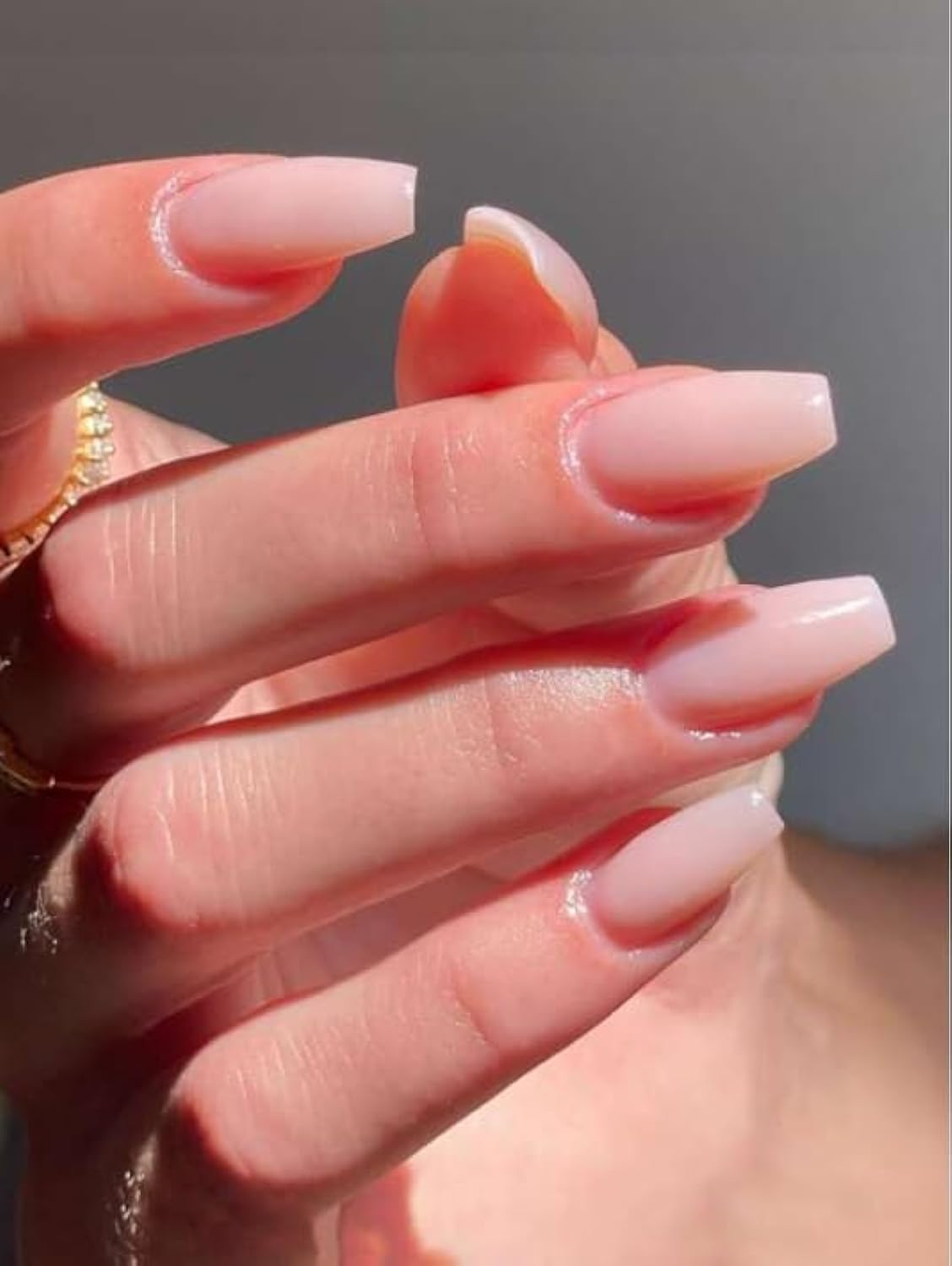 Press On Nails Long coffin Solid Color Gradient Glossy 24pcs Press On Nails Medium Natural French Manicure, Fake acrylic nails with glue kit Pink