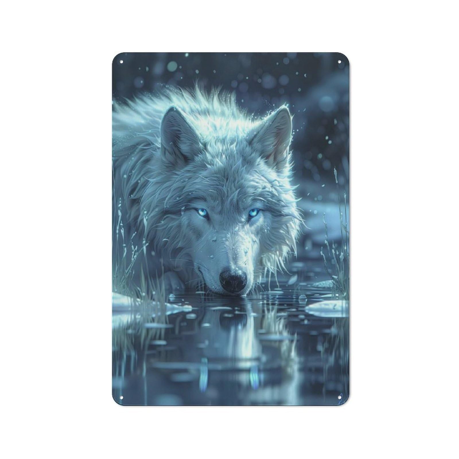 Junmoney Style-16 Vintage Tin Wall Sign 30X20cm Featuring Wild Wolf In The Snow, Room Wall Plaque For Flat, Dorm Room, Lounge Or Cafe