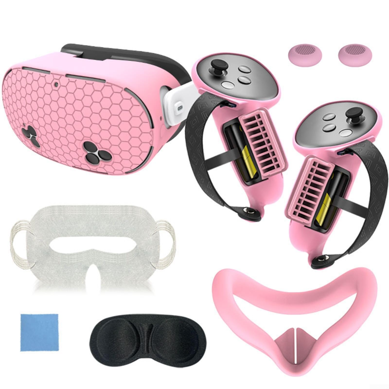 Set di coperture protettive in silicone per cuffie Meta per 3S VR, kit da 7 pezzi con nasello anti-perdite e protezione per lenti (nero)