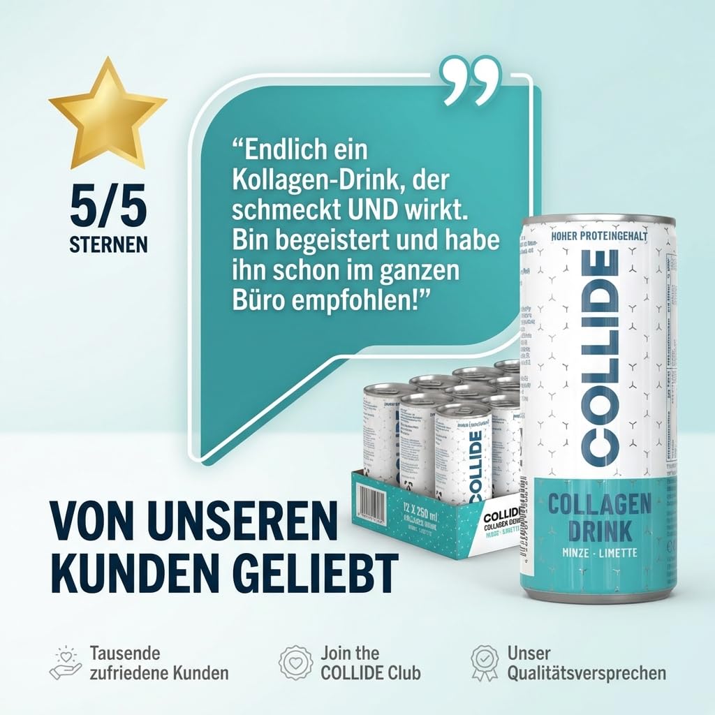 COLLIDE Kollagen Protein Drink – Minze-Limette - 2x 12x250ml - Zuckerfrei & High Protein - Mit Collagen Hydrolysat Peptiden, Vitamin B6 &12, Folsäure, Biotin & Koffein