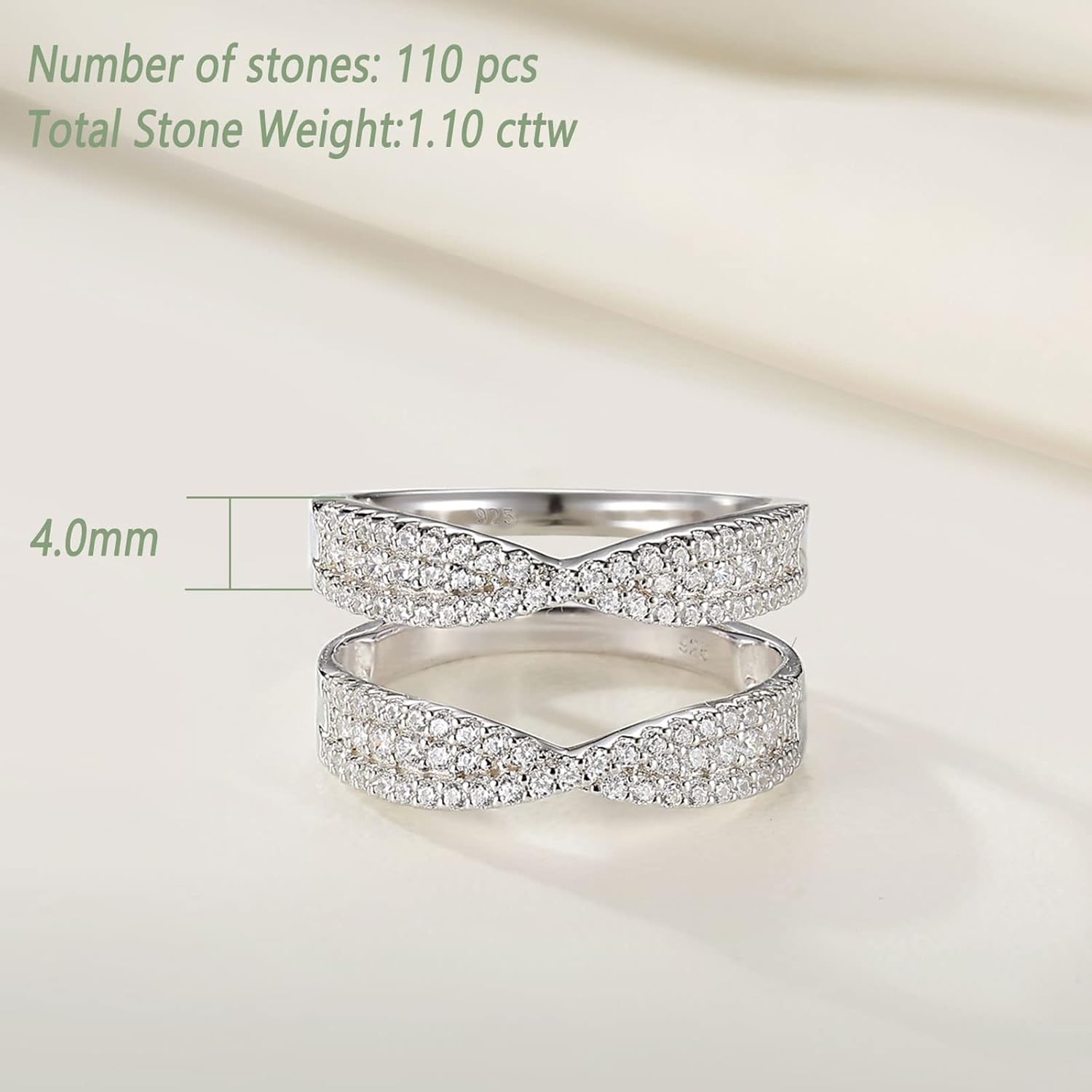 Wuziwen Sterling Silver Cubic Zirconia Infinity Wedding Band Guard Ring Enhancer for Women Size 5-10 - Image 5
