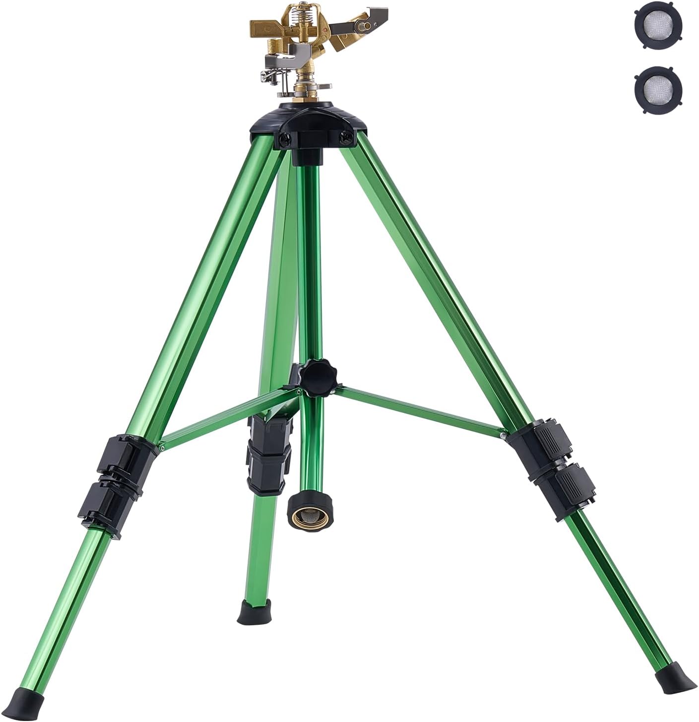 VEVOR Impact Sprinkler on Tripod Base, Heavy Duty Tripod Sprinklers with Brass Head & 3/4" Connector, 360 Degree Large Area Coverage Irrigation Sprinkler, Adjustable Heights, for Yard Green