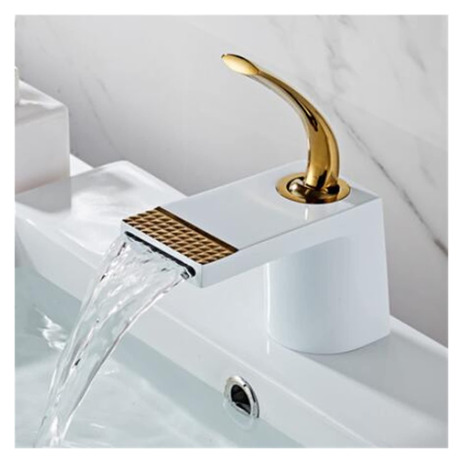 Mitigeur de lavabo cascade à commande unique robinet bain blanc et or
