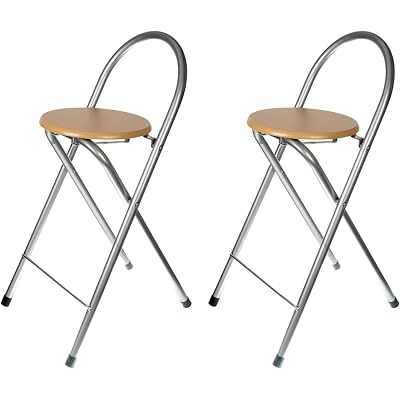 60cm/24in Folding Bar Stool with Backrest,Portable Kitchen Counter Height Stool, Foldable Bar Chairs for Kitchen Indoor Outdoor Travel (Color : Natural, Size : 2PCS)