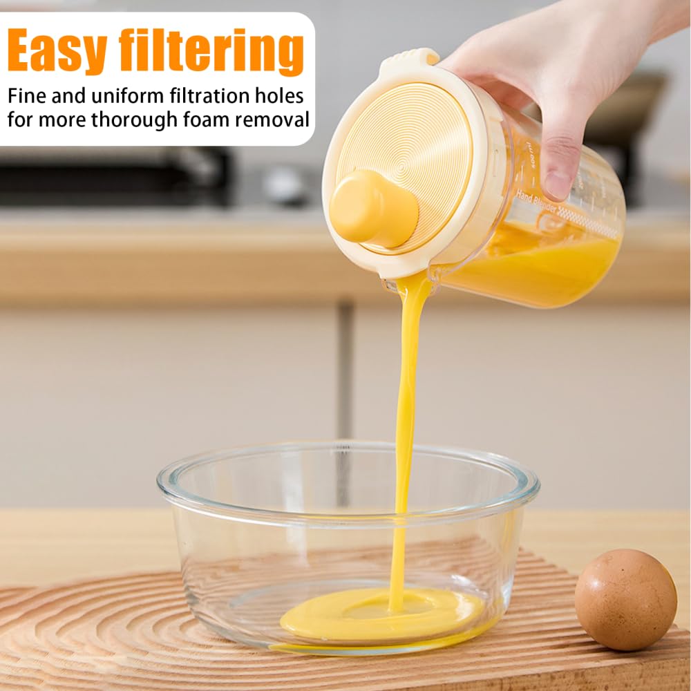 MiOYOOW Salatdressing-Mixer, 500ml Eierfilter-Mixbecher, Manuelle Rührflasche, Manuelle Saucen Shaker Flasche mit Skala für Ei, Teig, Salatdressing