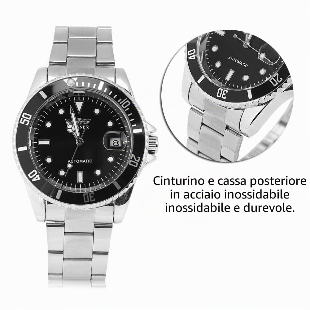 Orologio Automatico Uomo Elegante con Cinturino in Acciaio Inox e Quadrante Meccanico di Lusso per Stile Classico