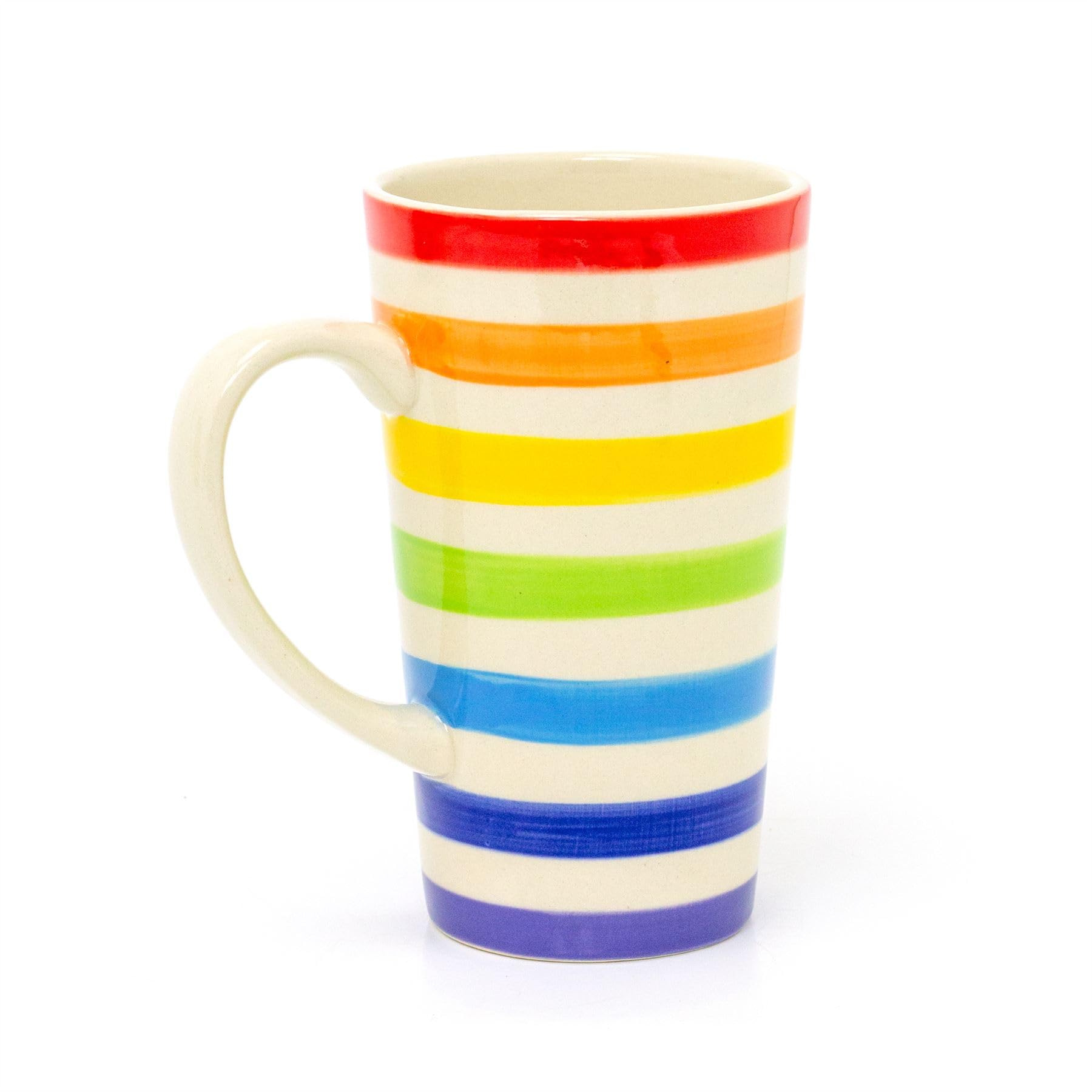 Carousel Home Hand Painted Tall Rainbow Mug | Rainbow Stripe Ceramic Tall Latte Coffee Mug | Large Multi Coloured Tea Cup Stripped Hot Drinks Mug Coffee Cup
