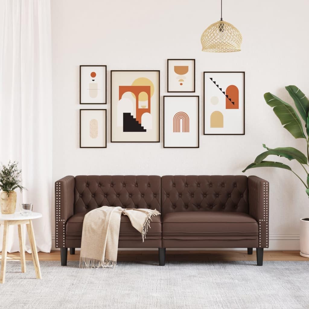 Poltrona classica Chesterfield con chiusura a bottoni, elegante poltrona da club per soggiorno in ecopelle di facile manutenzione in marrone con seduta imbottita per una seduta comoda