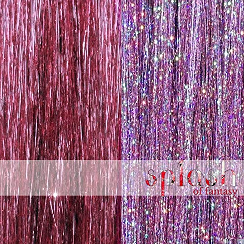 40' Shiny & Sparkle Hair Tinsel Set, 200 Strands (Charm Pink/Mauve Mist)